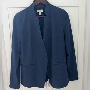 LOFT Outlet Notch Collar Blue Black Herringbone Blazer Jacket Office Workwear